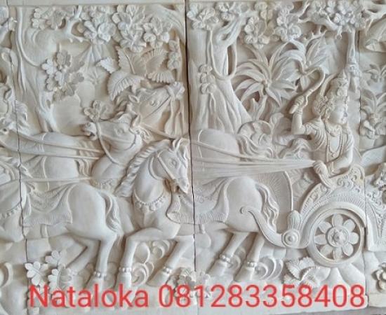 Relief Batu Alam Dinding Motif Mahabharata